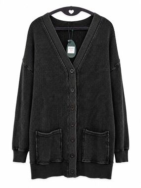BA6 Modest Waffle Knit Long Cardigan Black L NWT Oversized